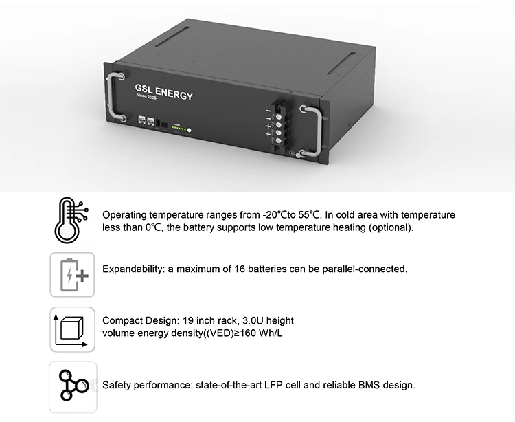 Gsl Energy Pylontech Telecom Base Station Rechargeable Catl Cell Solar LiFePO4 Battery Pack 3u 5kwh 100ah 48V Lithium Ion Battery